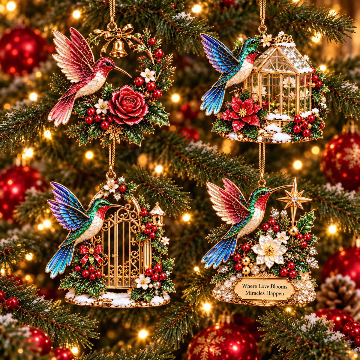 Hummingbird Christmas Ornament  –  Festive Bird Keepsake Collection, Elegant Holiday Gift for Mom, Grandma & Hummingbird Lovers
