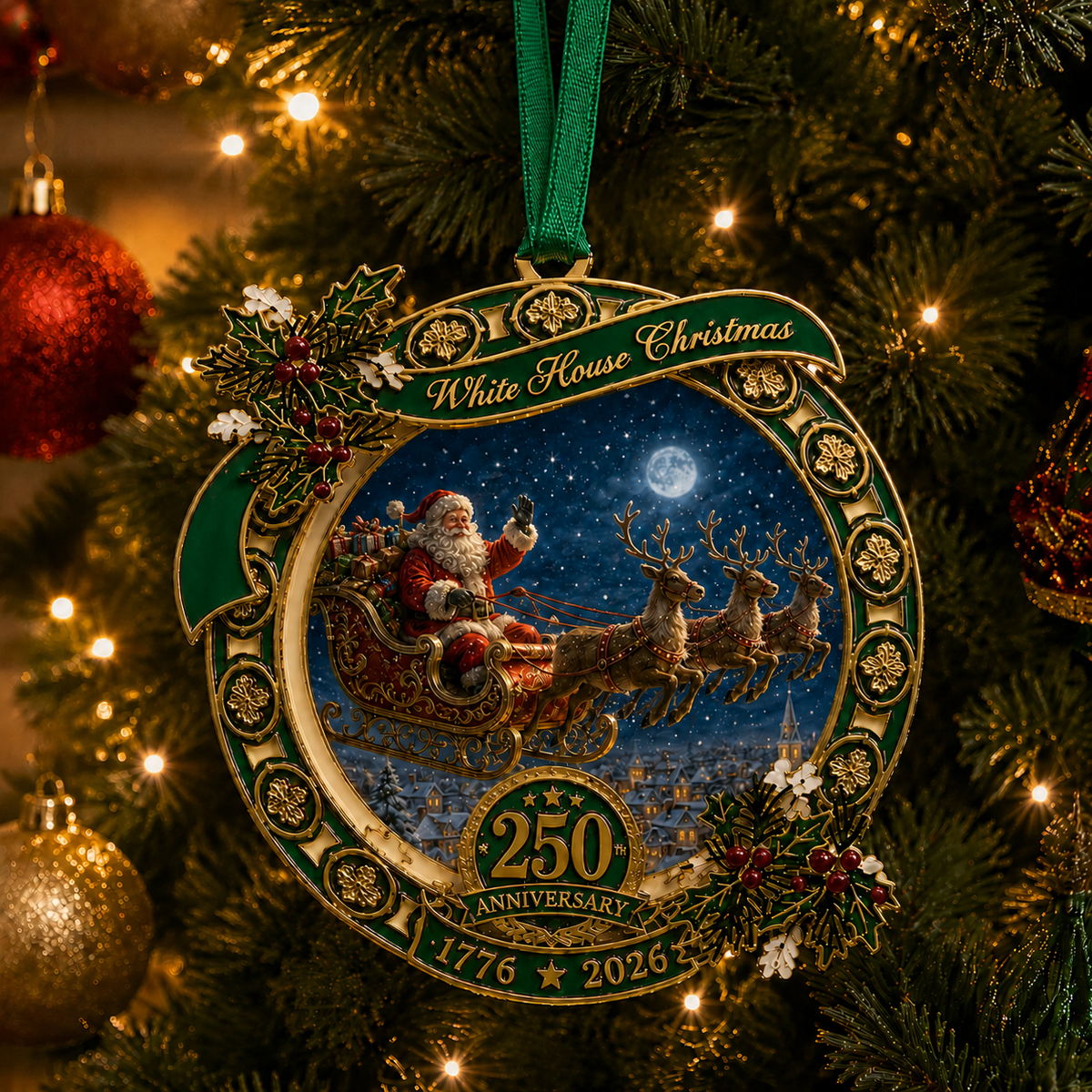 🎉250th Anniversary Edition Santa's Sleigh Scene Ornament