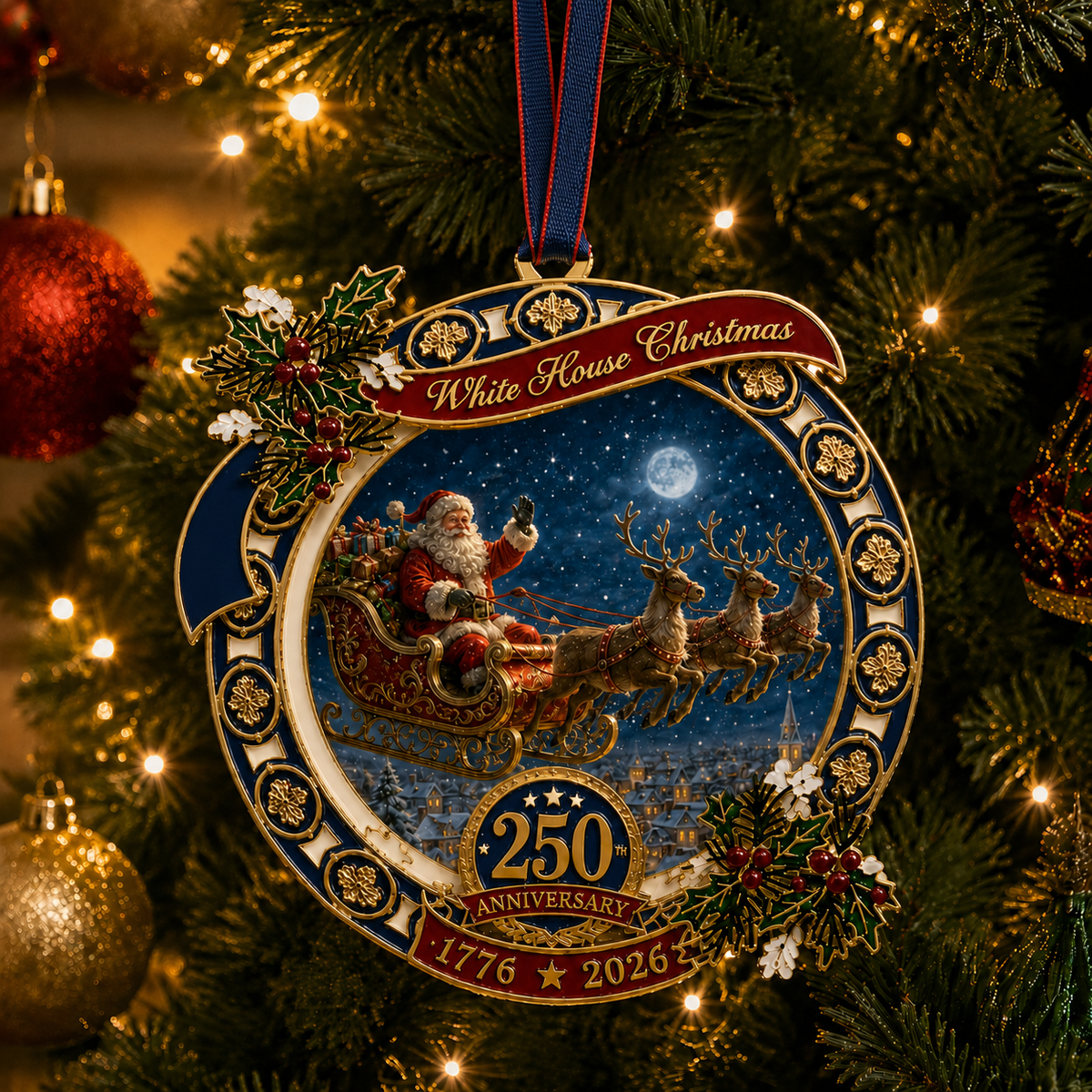 🎉250th Anniversary Edition Santa's Sleigh Scene Ornament