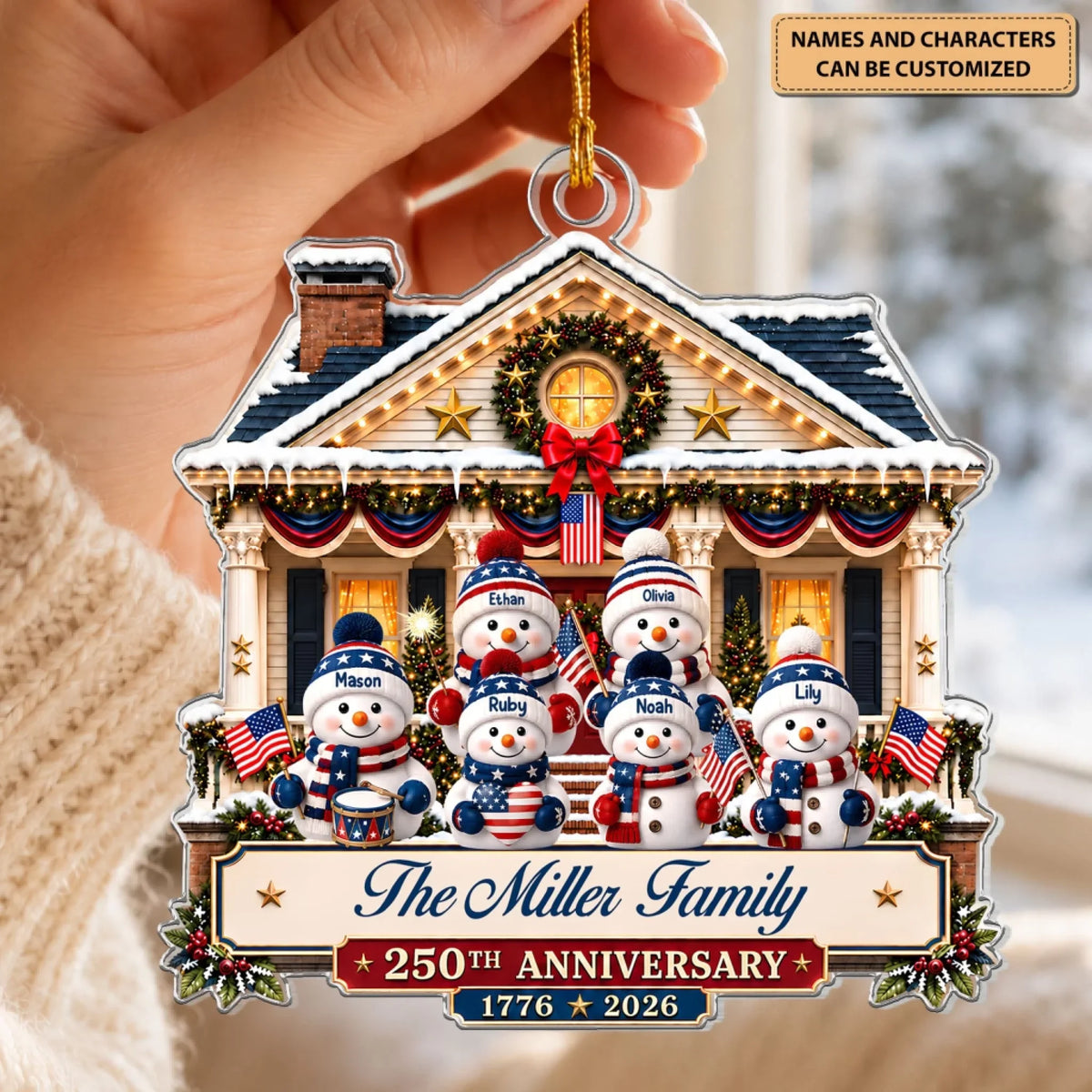 250th Anniversary Christmas Snowman - Personalized Custom Shape Mica Ornament - Christmas Gift For Family