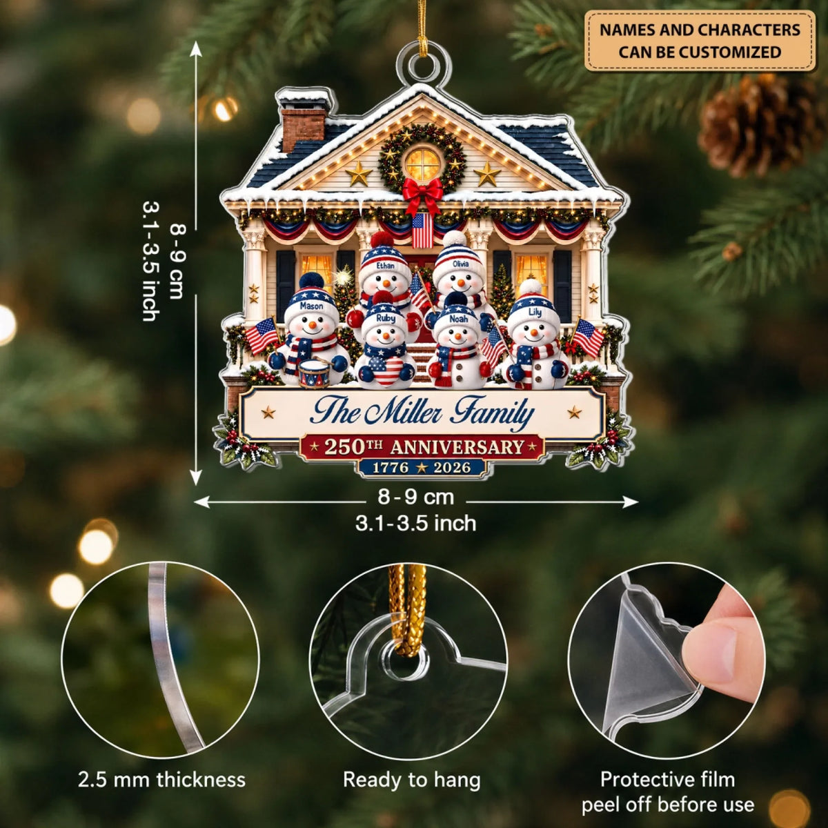 250th Anniversary Christmas Snowman - Personalized Custom Shape Mica Ornament - Christmas Gift For Family