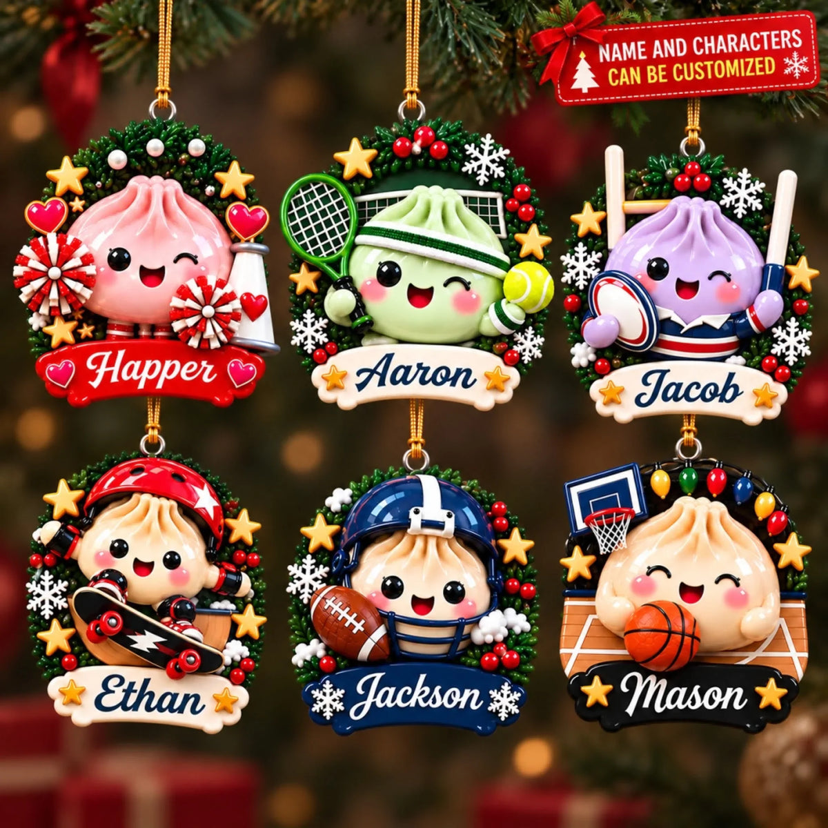 Dumpling Christmas Sports - Personalized Custom Shape Mica Ornament - Christmas Gift For Kids, Friends