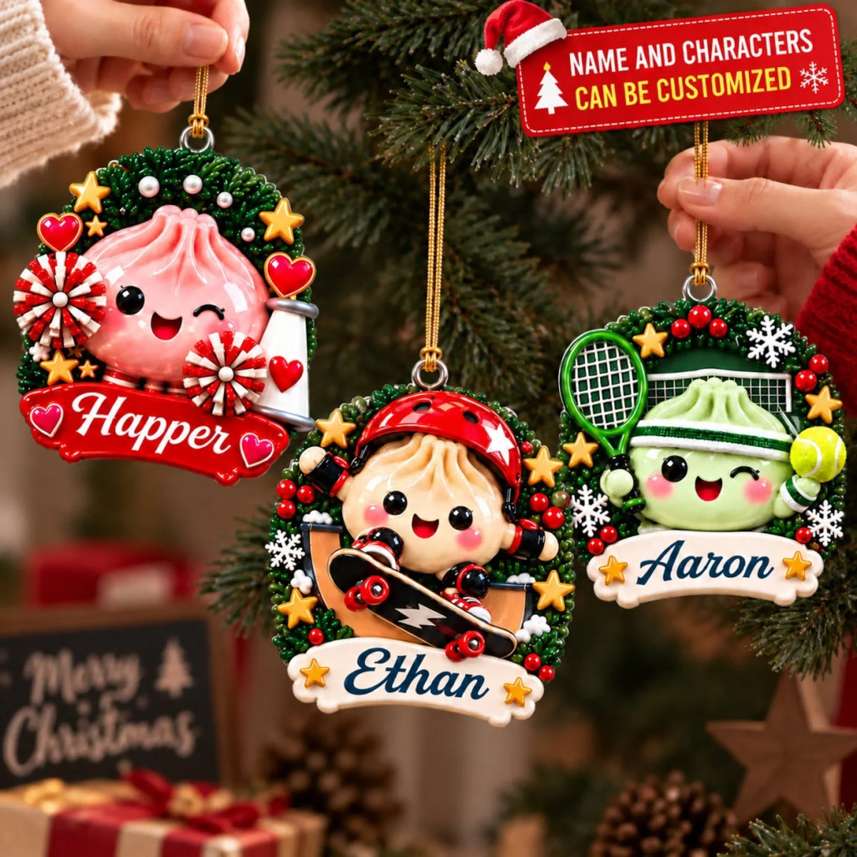 Dumpling Christmas Sports - Personalized Custom Shape Mica Ornament - Christmas Gift For Kids, Friends