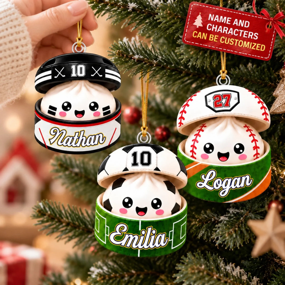 Sports Dumpling Squishy Style - Personalized Custom Shape Mica Ornament - Christmas Gift For Friends, Family