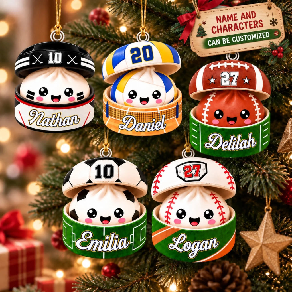 Sports Dumpling Squishy Style - Personalized Custom Shape Mica Ornament - Christmas Gift For Friends, Family