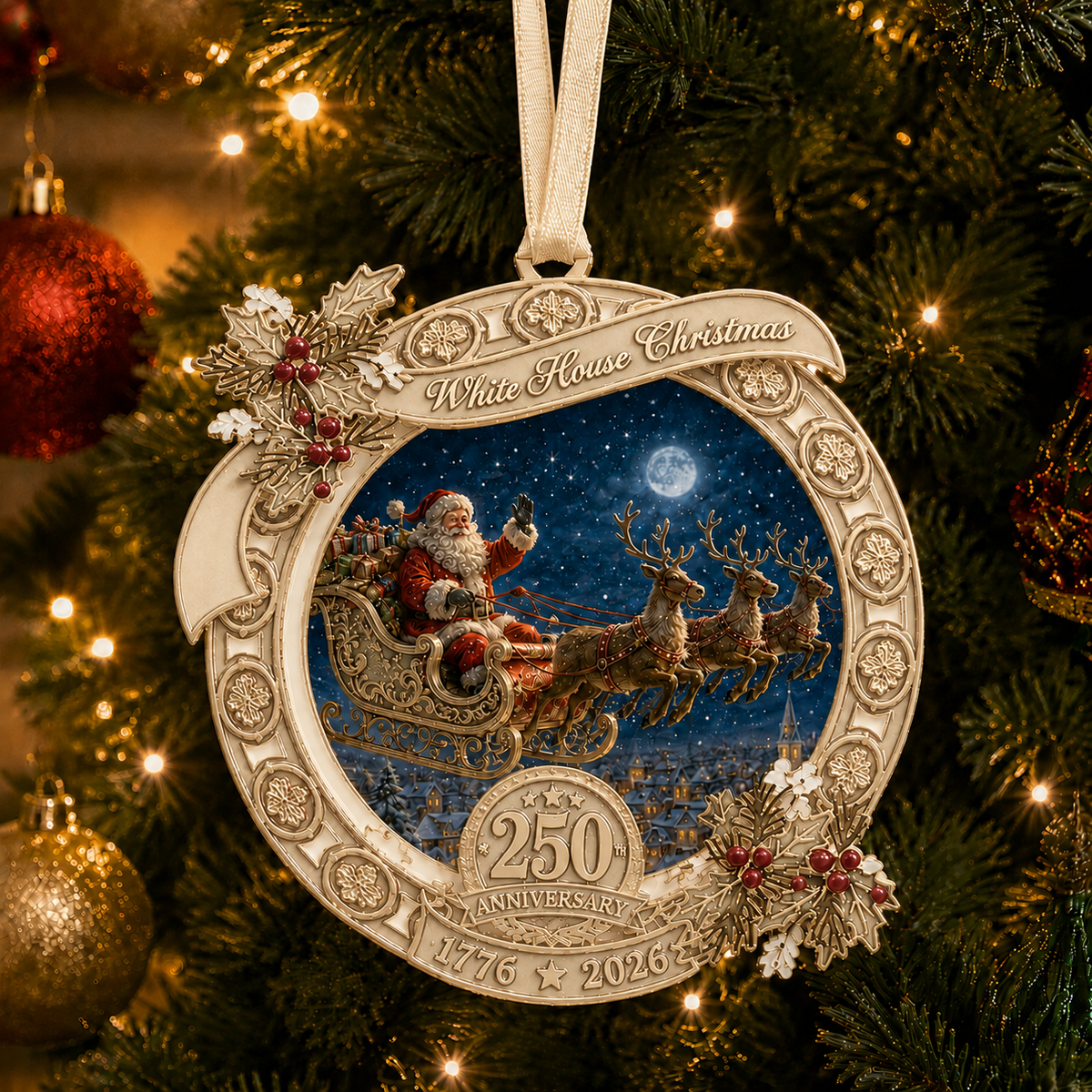 🎉250th Anniversary Edition Santa's Sleigh Scene Ornament