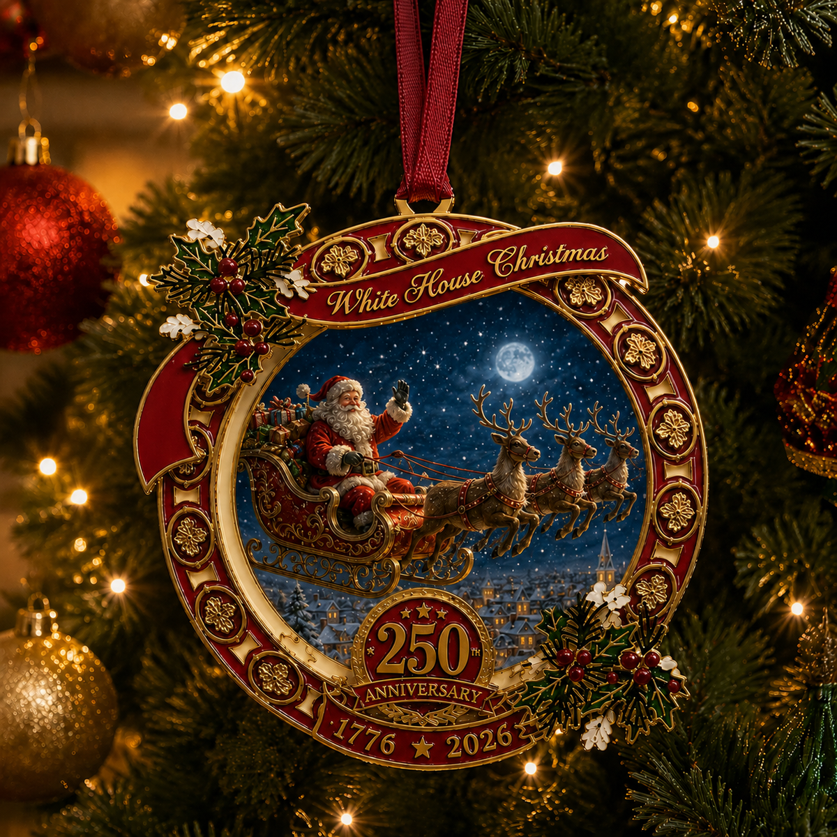 🎉250th Anniversary Edition Santa's Sleigh Scene Ornament