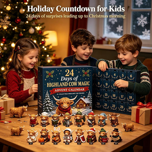2026 3D Highland Cow Advent Calendar, 24 Days Christmas Countdown Calendar with Cute Farm Cattle Mini Figurines, Collectible Christmas Ornament Gift