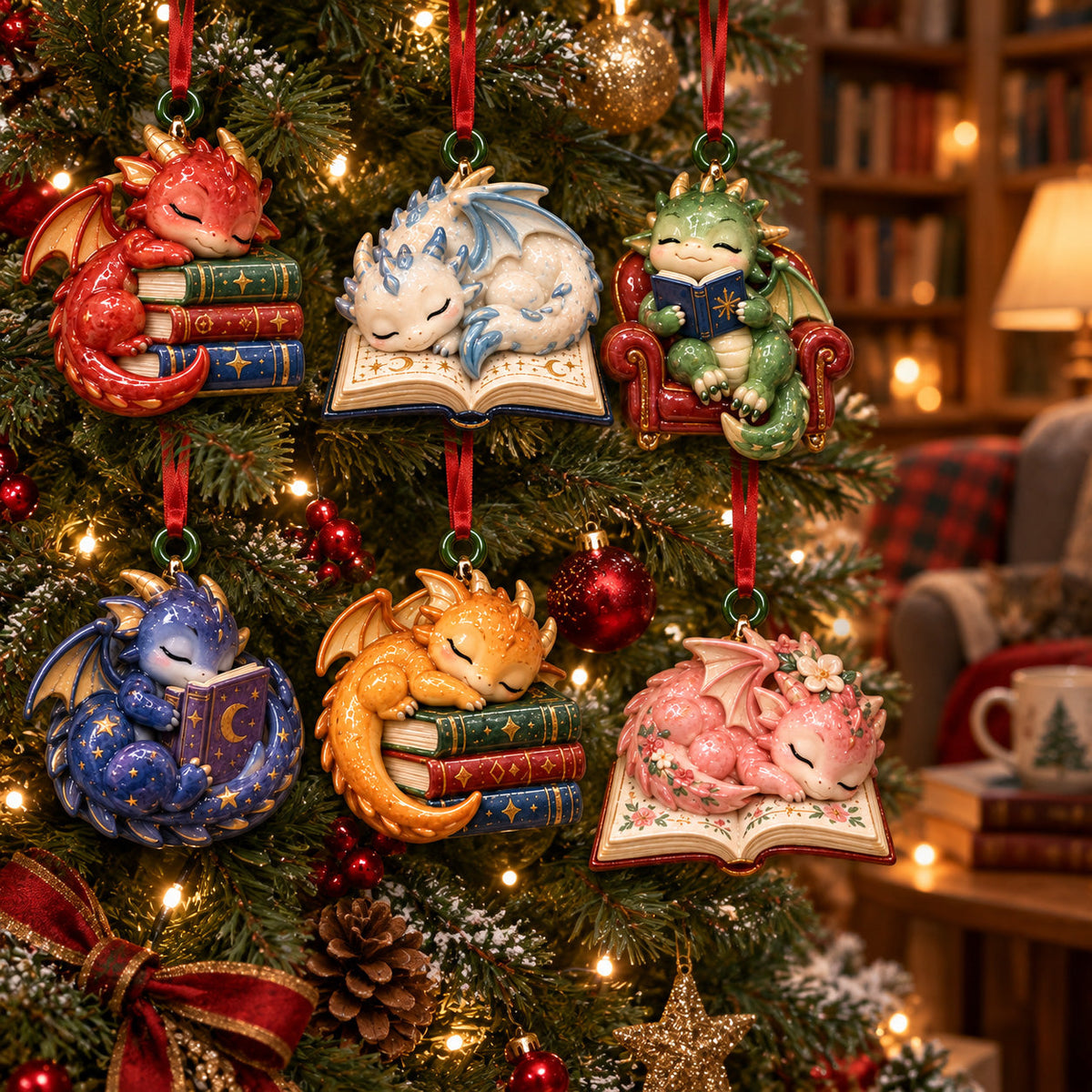 Sleeping Bookish Dragon Acrylic Ornament Gift Set NCU0HT161