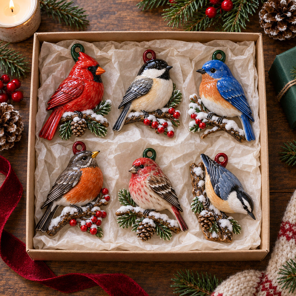 Winter Songbirds Acrylic Ornament Gift Set NCU0HT166