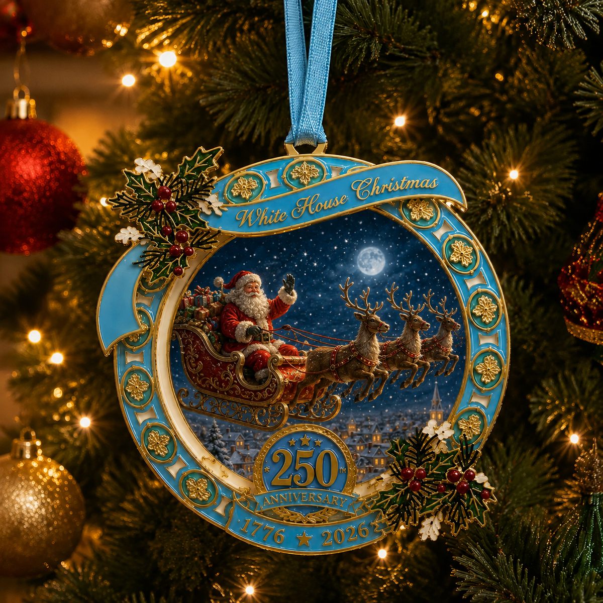 🎉250th Anniversary Edition Santa's Sleigh Scene Ornament