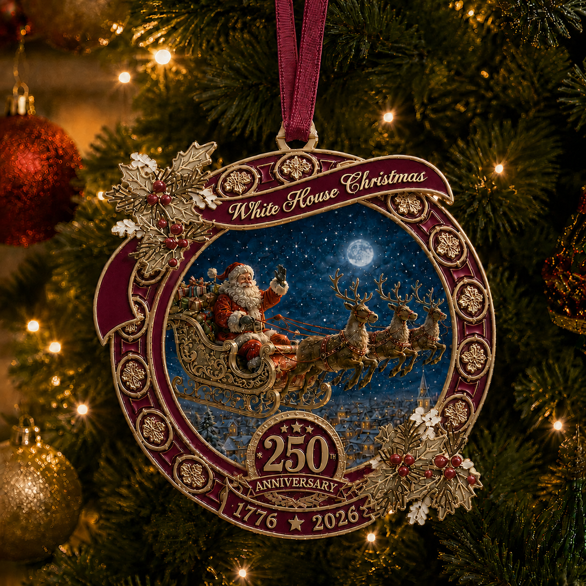 🎉250th Anniversary Edition Santa's Sleigh Scene Ornament